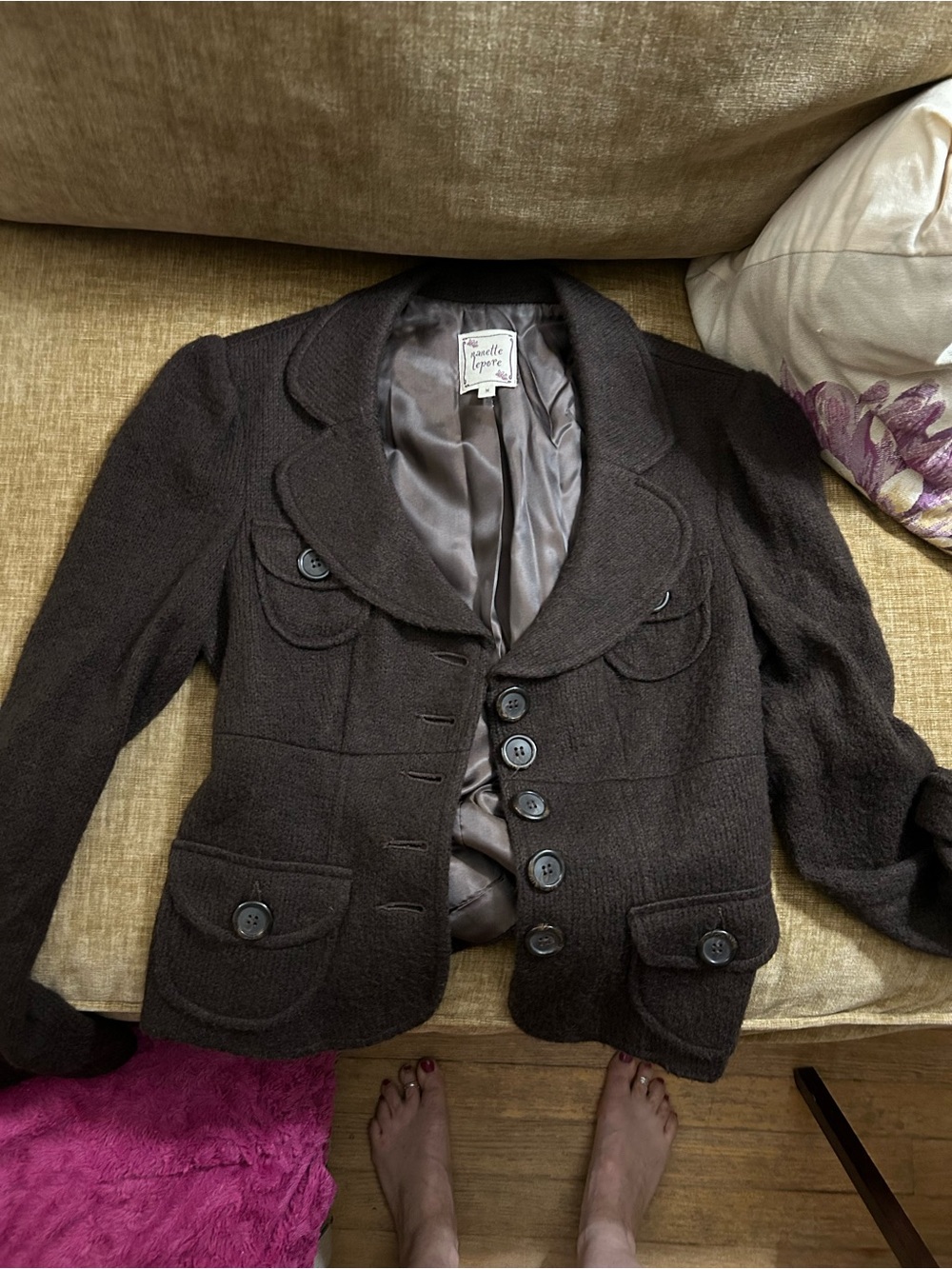 Nanette Lepore Brown Wool Blend Button Front Jacket size medium